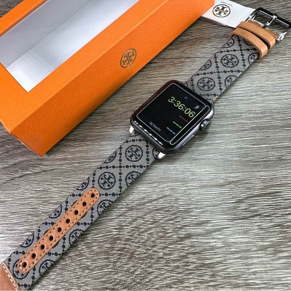 NEW✅TORY BURCH NAVY AND BROWN LEATHER BAND FOR APPLE WATCH 38-40MM TBS0065 - Picture 4 of 8
